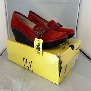 Brand New Red Oil Suede Fly London Shoes